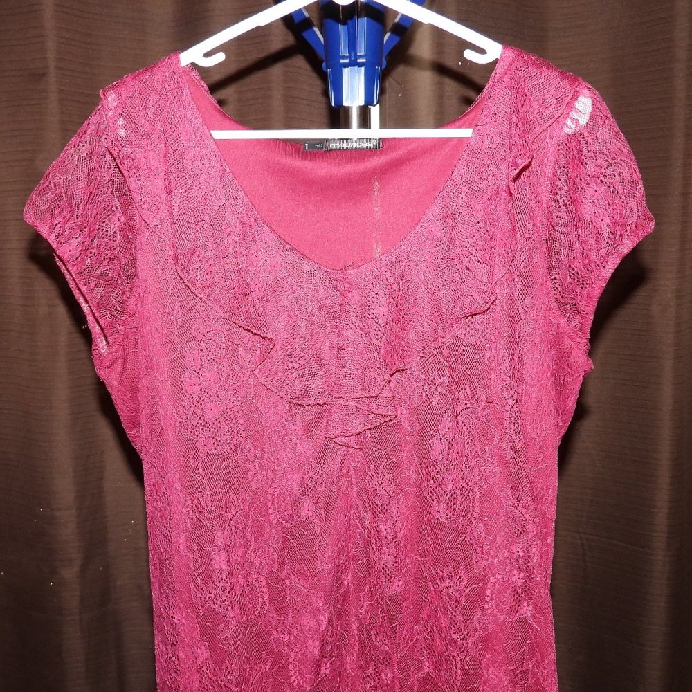 Maurices Frill Neck Burgundy Lace Blouse